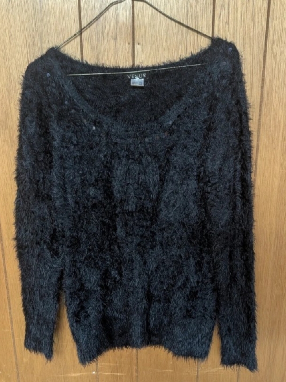 VENUS Black Fuzzy Scoop Neck Sweater